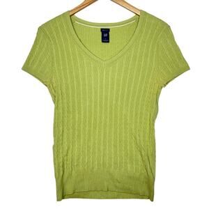 VTG Gap Y2k Pistachio Green Cable Knit Short Sleeve Sweater Preppy Gilmore sz L